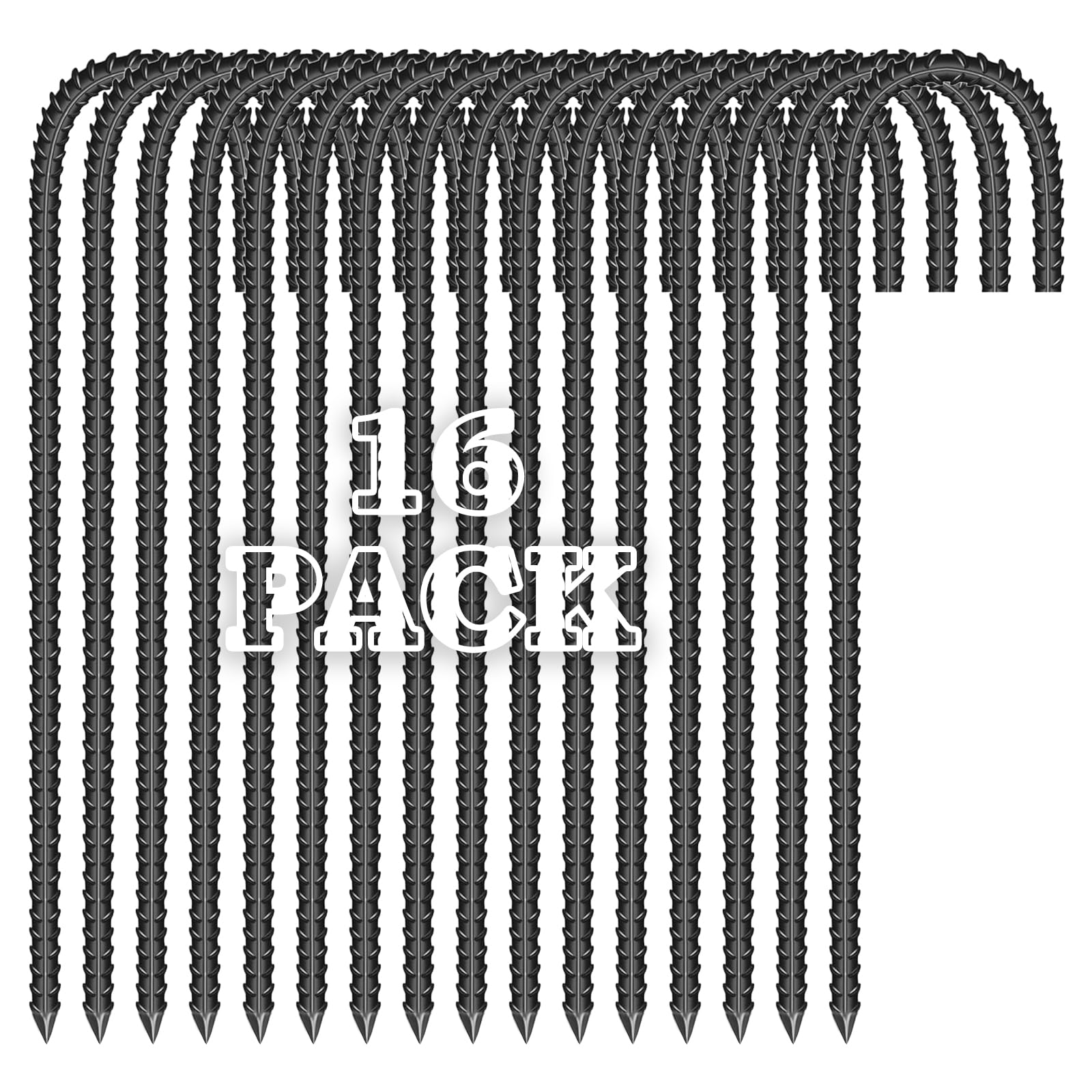 Photo 1 of 16 Pieces 12-Inch Metal Garden Ground Stakes Galvanized Steel J Shape Hook Rebar Stakes, Heavy Duty Tent Stake Chain Link Fence Stake for Outdoor Lawn Decorations, Black