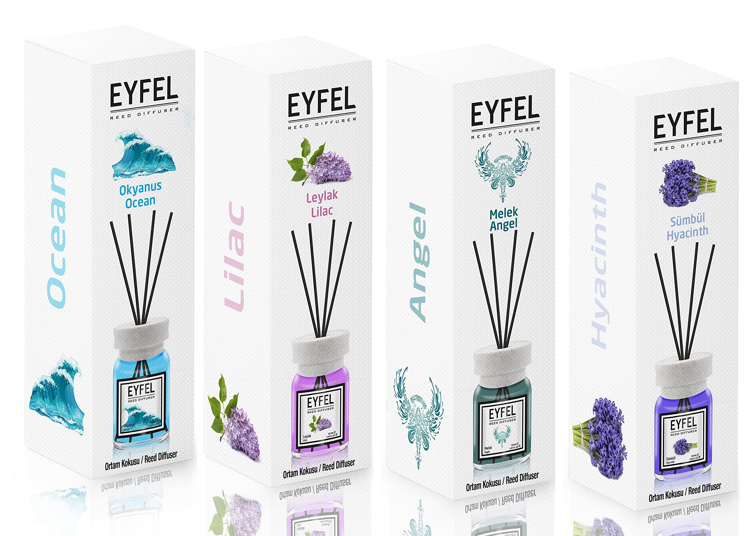 EYFEL REED DIFFUSER 4PC COMBO - OCEAN,LILAC,ANGEL & HYACINTH 120ML