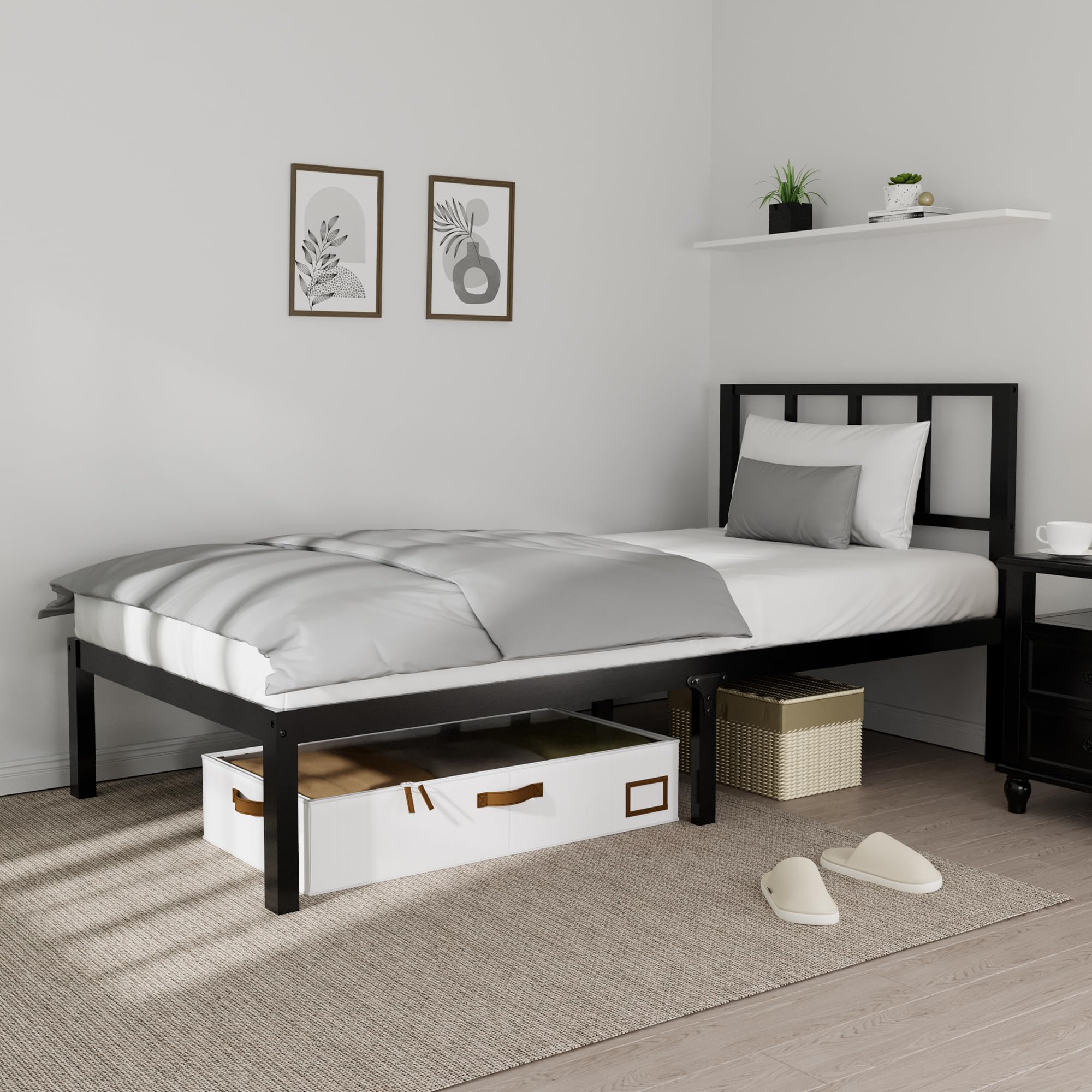 14 Inch Bamboo Bed Frame – Solid Wood Platform Bed Frame, Strong and Stable, with Non-Slip Slats for Support, No Box Spring Needed, Easy to Assemble,