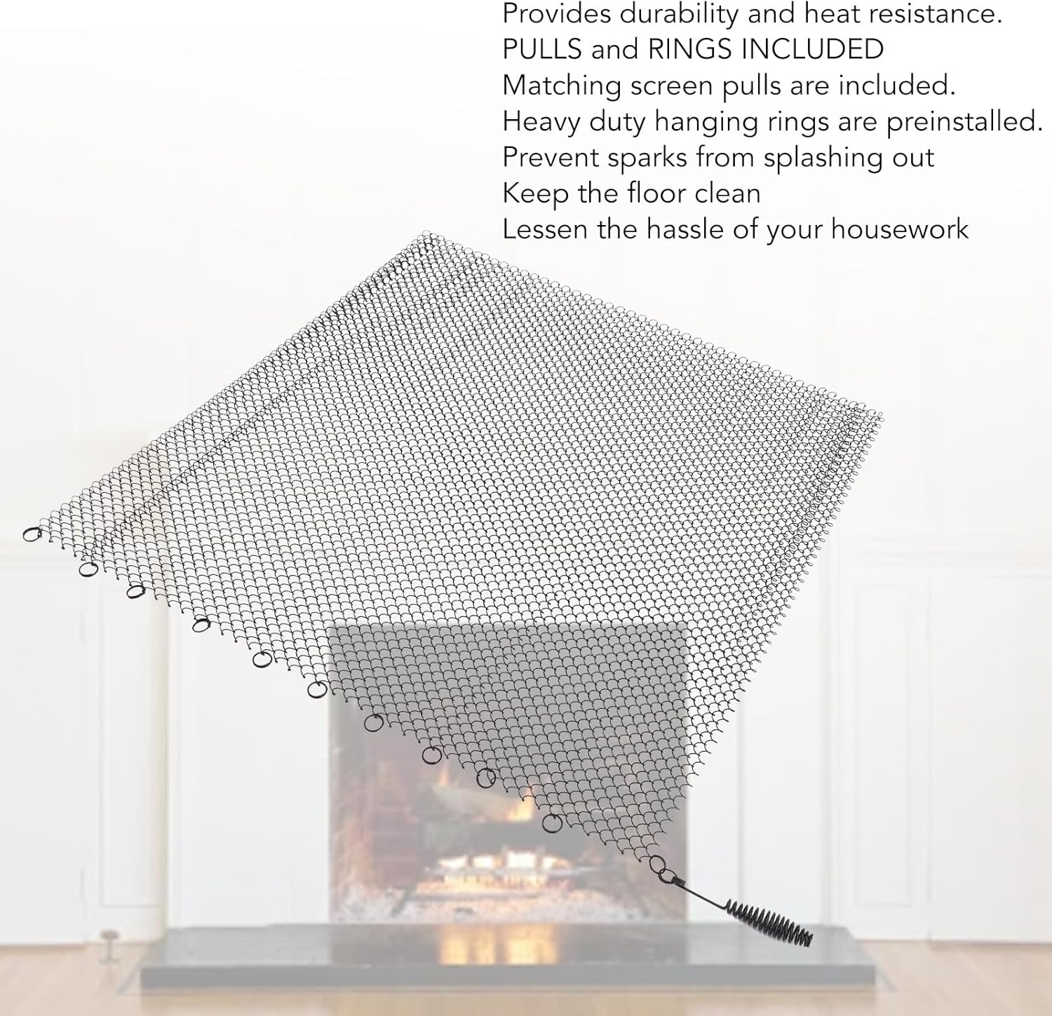 ViaGasaFamido Fireplace Mesh Screen Curtain, Stainless Steel Fireplace Screen Decorative Heat Resistant Corrosionproof for (24 * 18in)