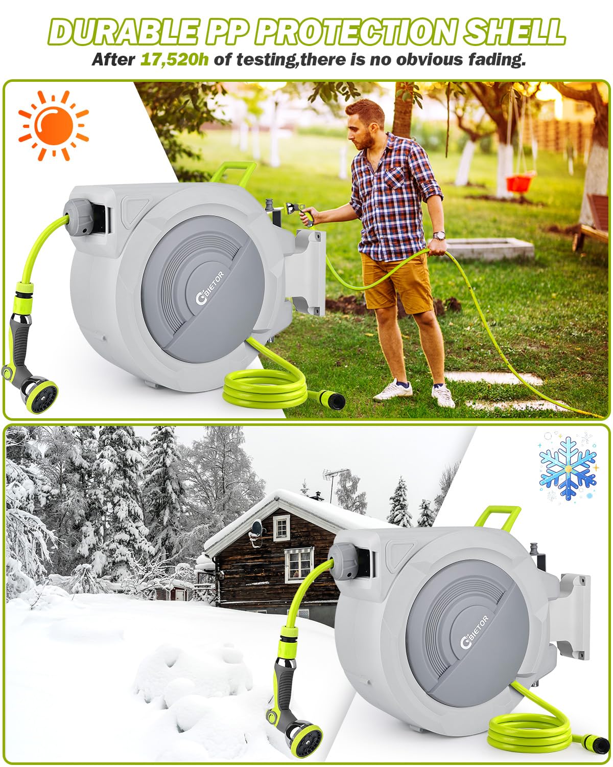 Avvolgitubo da giardino a parete, 20 m + 2 m, chiusura automatica, lunghezza regolabile, staffa girevole a 180°, 10 modalità di spruzzo, per giardino, prato e autolavaggio