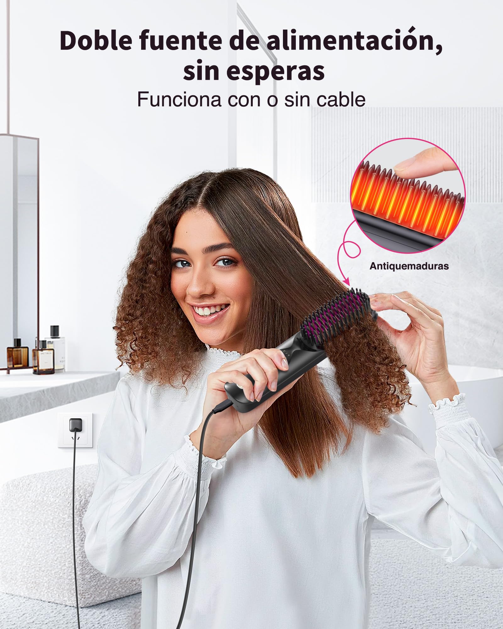 Bopcal Cepillo Alisador Pelo Inalámbrico, 10000mAh Mini Plancha del Pelo Profesional 3 in 1, Calentamiento Rápido 30S, Anti-Escaldaduras, 6 Temperaturas, 120-230 ℃, Use en Casa/Viaje, Negro