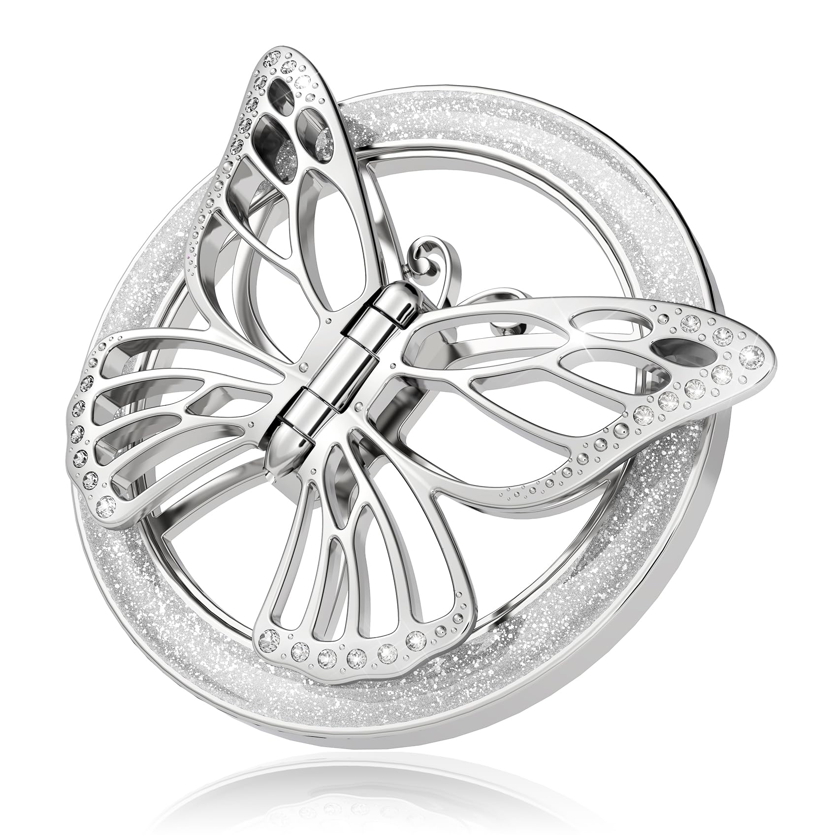 Doflyesky Magnetic Phone Grip for MagSafe, Butterfly Phone Grip Holder Finger Kickstand, Adapter Ring for MagSafe Included (Silver Bling Silver)