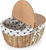 Vista 2 de Picnic TIME Disney Mickey Mouse Country - Cesta de picnic vintage con tapa, cesta de picnic de mimbre para 2 personas (crema con patrón azul marino)