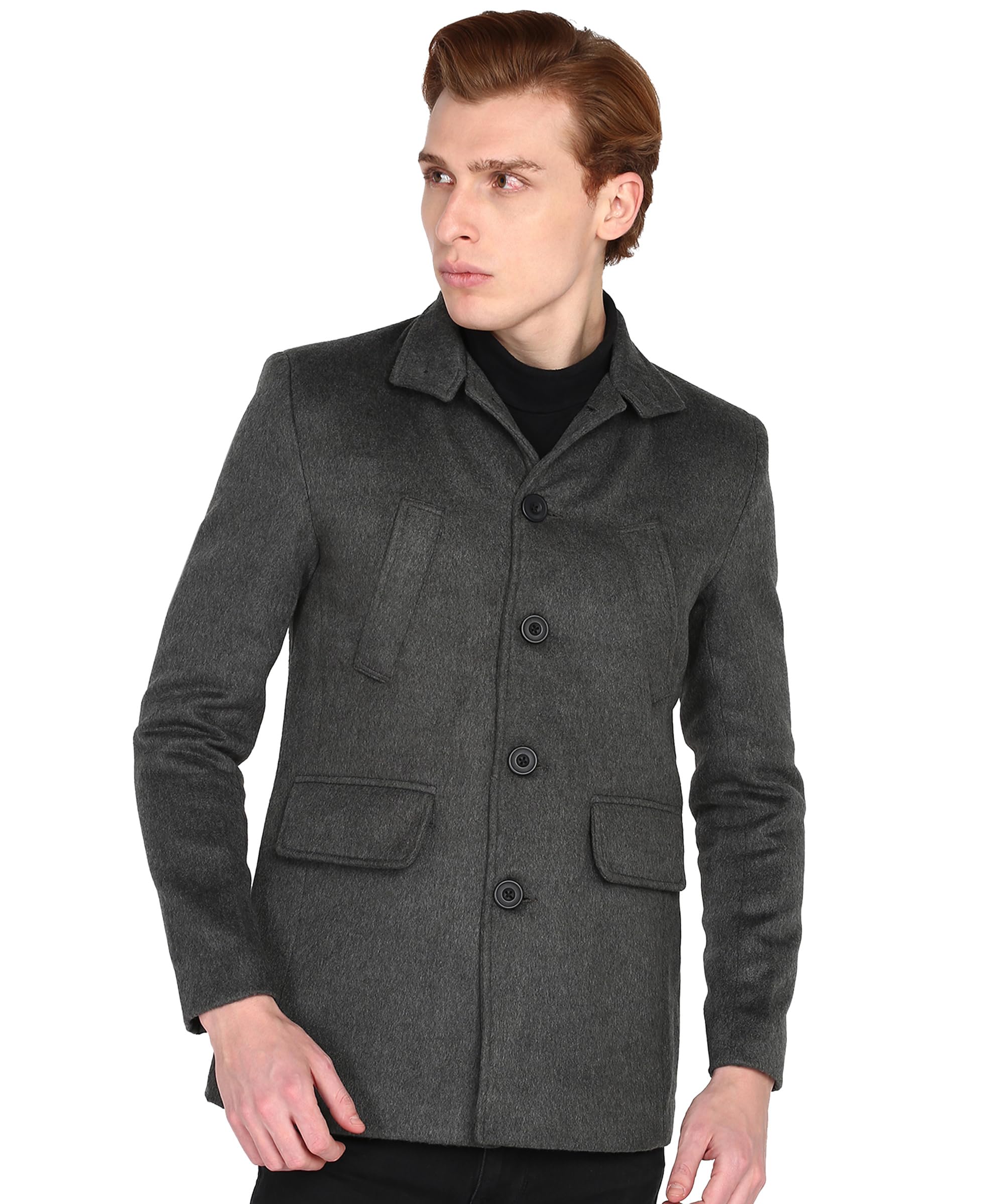essentiele Men's Dark.Grey Trench Coat Woolen Tweed Business Semi Long Jacket Overcoat (X-LARGE)-picture-32