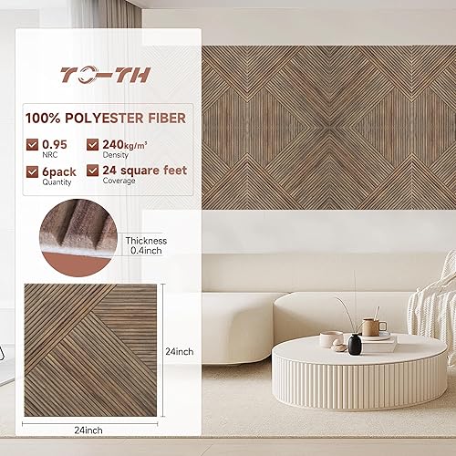 Miniatura 3 de TO-TH Paneles acústicos para pared y techo, paquete de 6 unidades de 2 x 2 x 0.4, paneles de pared decorativos autoadhesivos 3D con impresión UV con