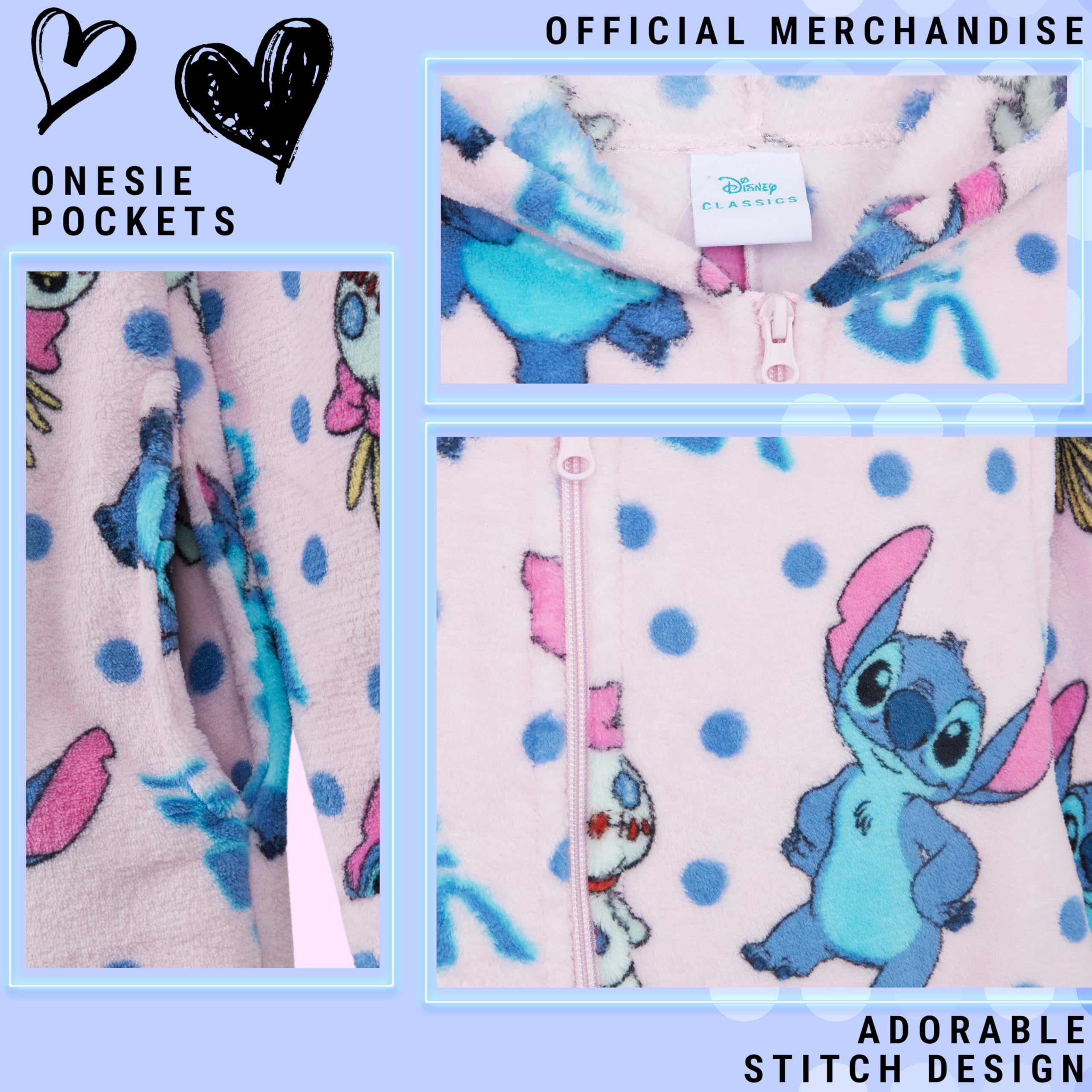 Disney Stitch Girls jednoczęściowa piżama z kapturem polarowy kombinezon do spania