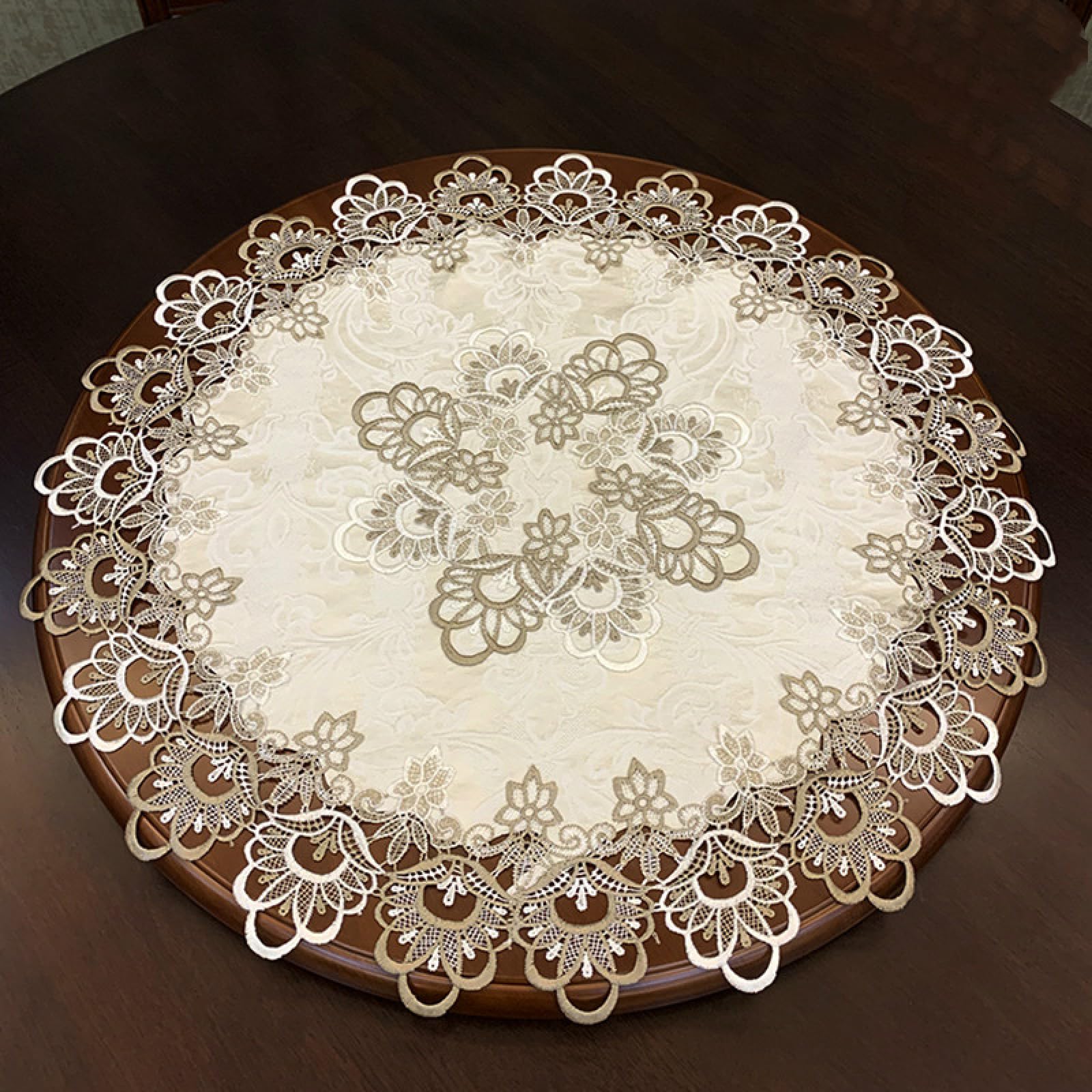 DANETI Table Cloth Lace Trim Banquet Party Big Tablecloth Bedroom Balcony Small Round Table Cloth Tapete Christmas Decoration 60cm sandycolour