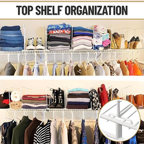 Miniatura 7 de Evelots Separadores de estantes de alambre, paquete de 20 unidades, almacenamiento y organización de armario para oficina, despensa, garaje,