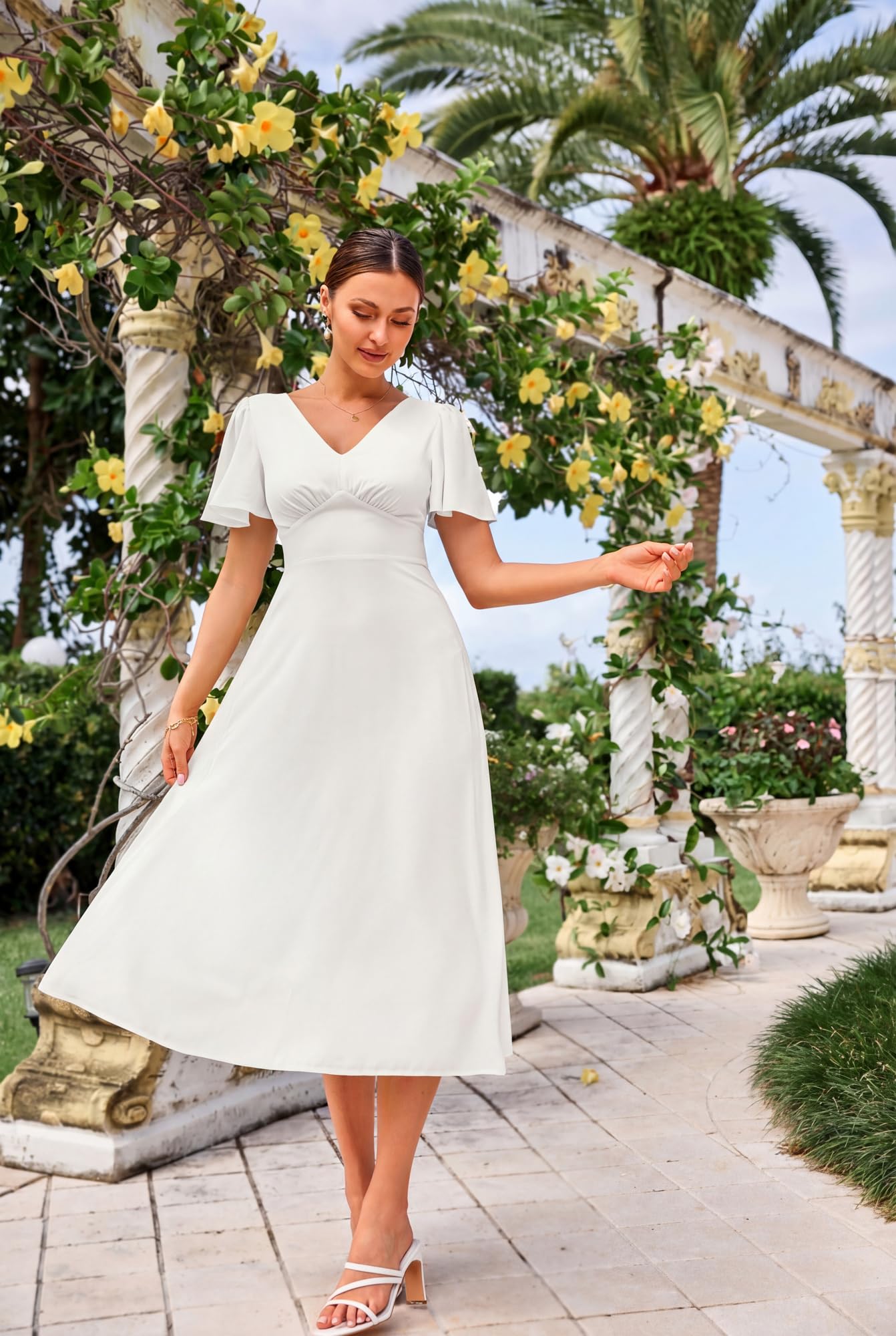 Grace Karin Damen Sommer Casual Maxi Freizeitkleider Kurzarm Slim Fit Kleid V-Ausschnitt A-Linien Kleid – Bild 2