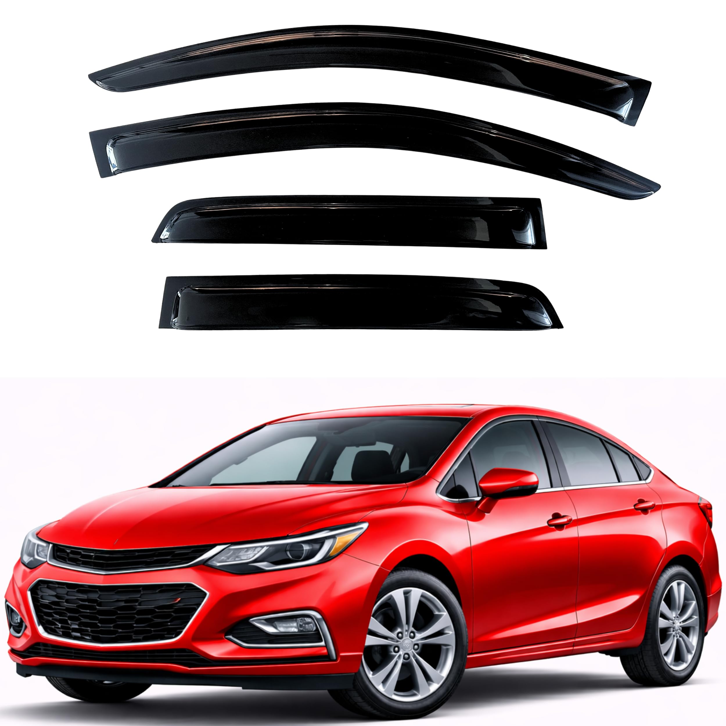 KPY Rain Guards Fit for 2016-2019 Chevrolet/Chevy Cruze, Out-Channel Window Visors Vent Wind Deflectors 4PC, Car Accessories for 16-19 Cruze (Excludes Classic Model)