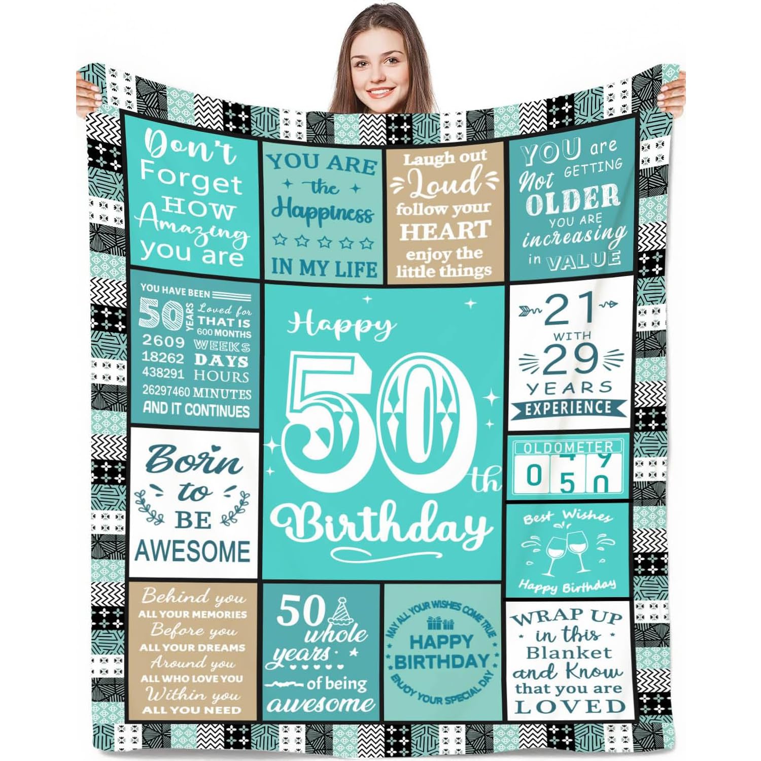 Birthday Birthday Gifts for Women, Unique Happy Birthday Fleece Throw Blanket 60" x 50", Funny Birthday Decorations, Best Birthday Gfit Ideas for Her Friend Mom Sister Grandma Wife(50th, Blue)