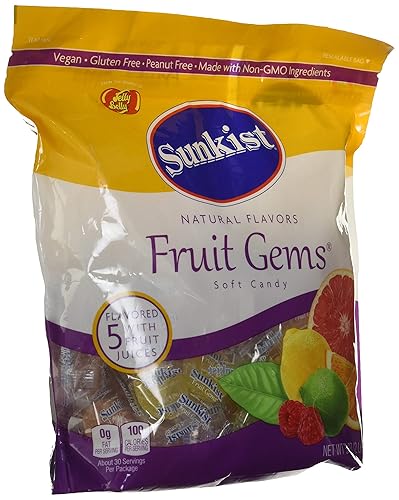 Miniatura 3 de Caramelo blando Sunkist Fruit Gems con forma de gemas y sabor a frutas, surtido de sabores naturales, 2 libras