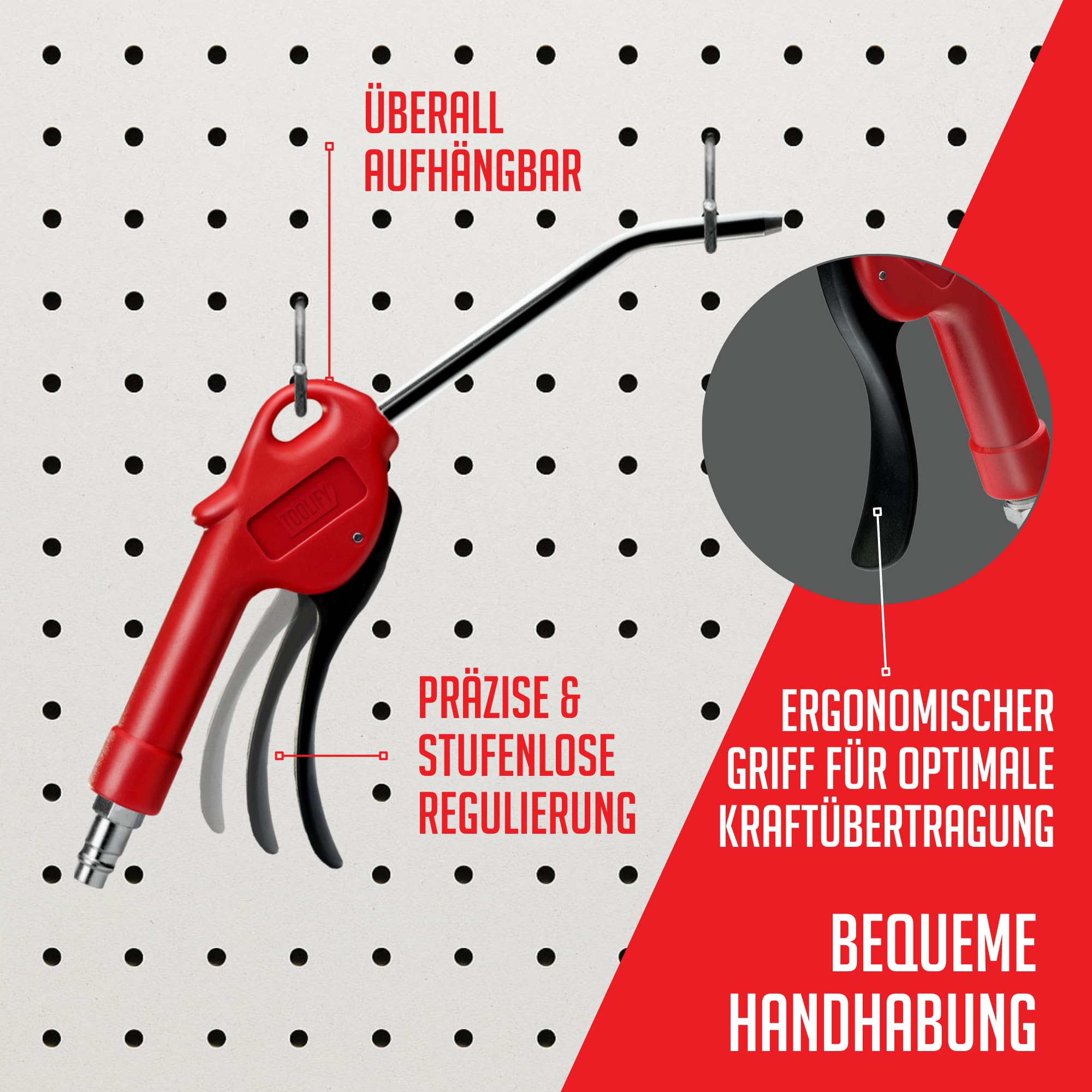 Druckluftpistole lang 1000 mm | max 16 bar | lange Ausblaspistole mit Edelstahlrohr, Schutzkappe, Druckluftnippel, bruchfestes POM Gehäuse | hohe Luftmenge für Profi-Reinigungen