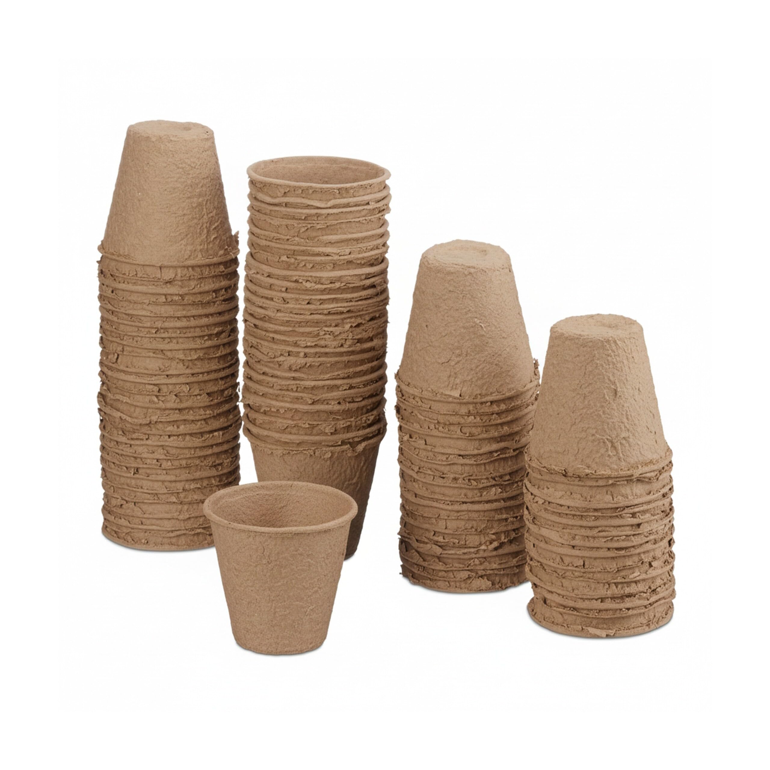 Relaxdays Anzuchttöpfe 12er Set im Set, biologisch abbaubar, beige | rund, 12 Stück, Pflanztöpfe, Zellulose, D: 6 cm