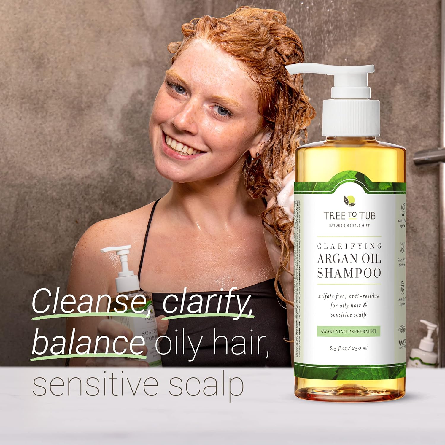Tree To Tub Biotin Fine Hair Thickening Shampoo for Thicker Fuller Volume Gentle Volumizing Argan Oil Shampoo Peppermint Shampoo for Oily Hair & Sensitive Scalp Gentle Clarifying Shampoo for Build Up