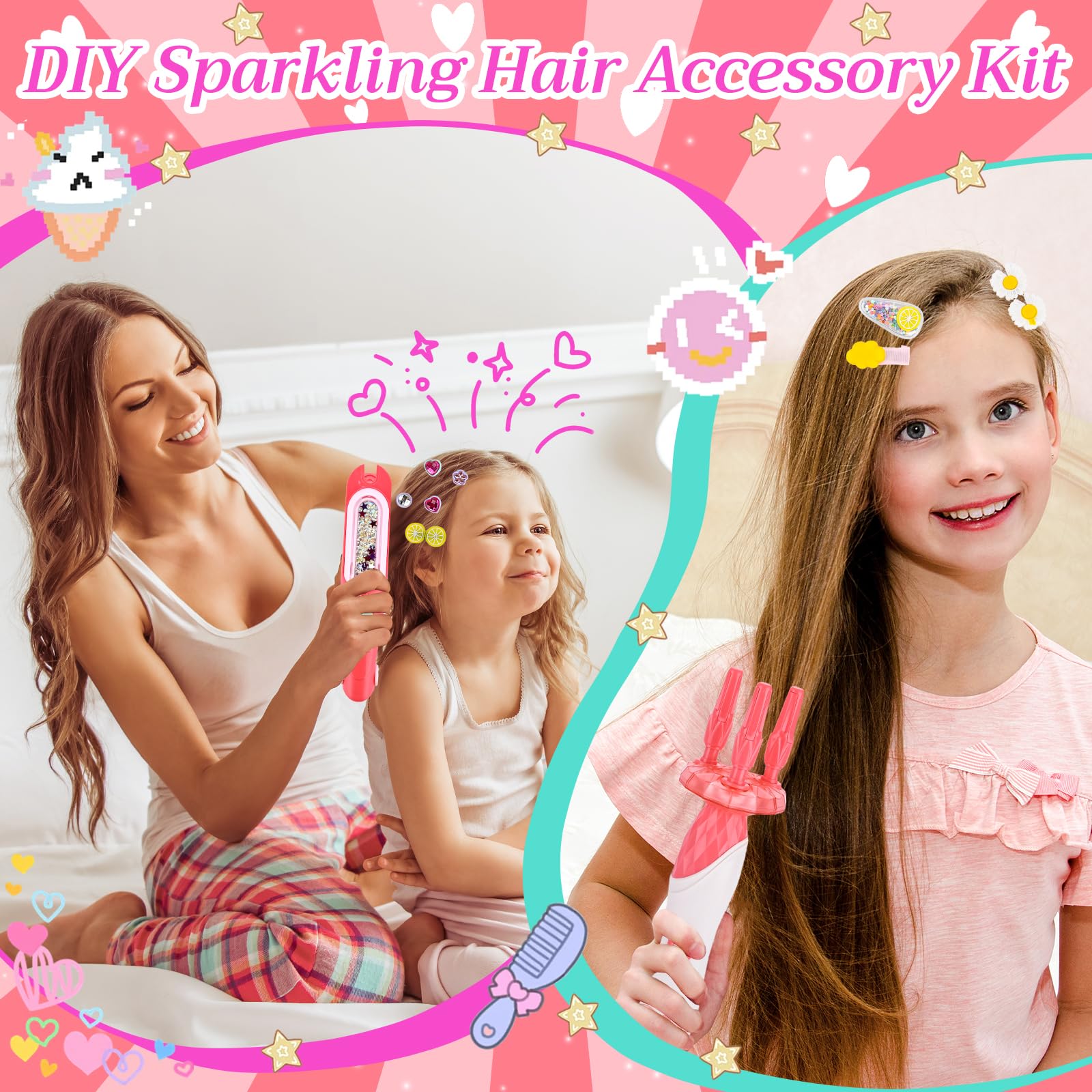 Cadeau Fille 5 6 7 8 9 10 Ans,Machine a Tresser Les Cheveux Fille,Machine Strass Cheveux,Kit Gemmes Cheveux,Jeu Créatif,Cadeau pour Réaliser des Coiffures Uniques
