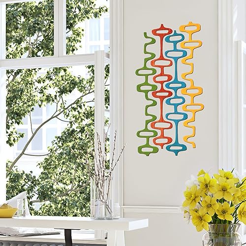 Miniatura 3 de Wenqik Paquete de 8 paneles de pared modernos de mediados de siglo, decoración de pared geométricos abstractos de madera grandes para interiores,