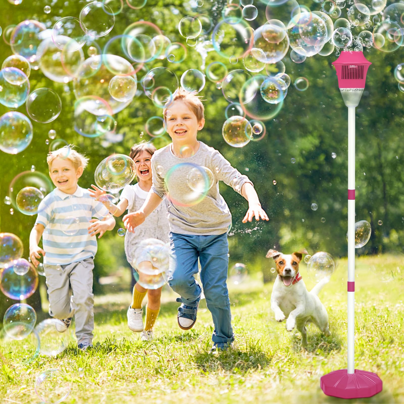 Automatic Bubble Machine Outdoor for Kids, 47" Tall 3 Height Adjustable Bubble Blower with Lights Rechargeable Bubble Maker Toddler Outdoor Toys Bubble Machines for Parties Wedding Birthday
