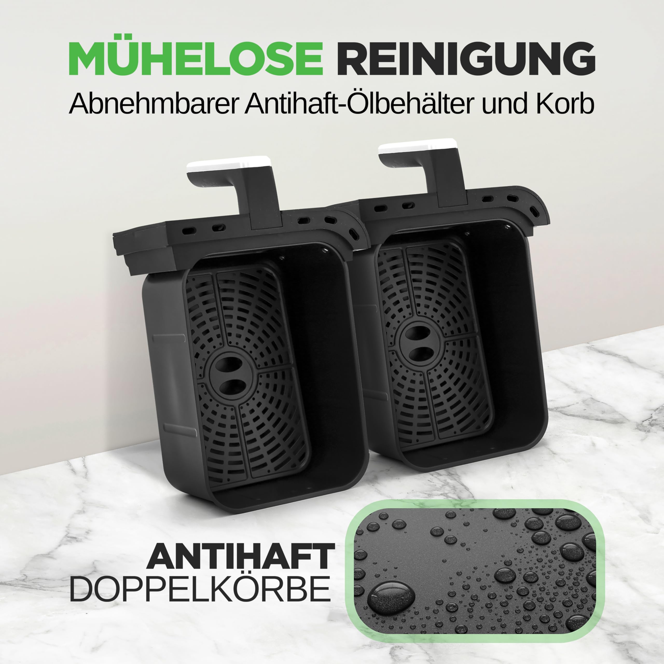 NutriChef Heißluftfritteuse XL Doppelkammer Airfryer ohne Öl – 2 Körbe 8.3L – Bild 4
