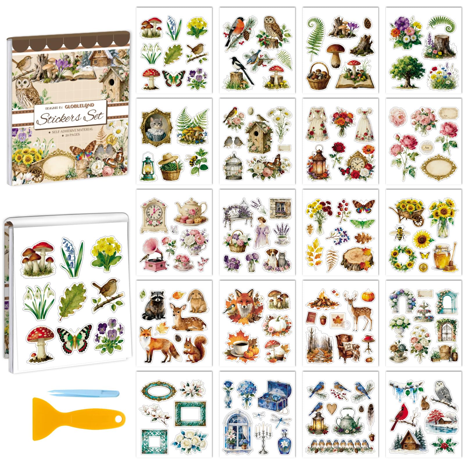 Autocollants Vintage Nature pour scrapbooking et bullet journal créatif sur le thème forêt