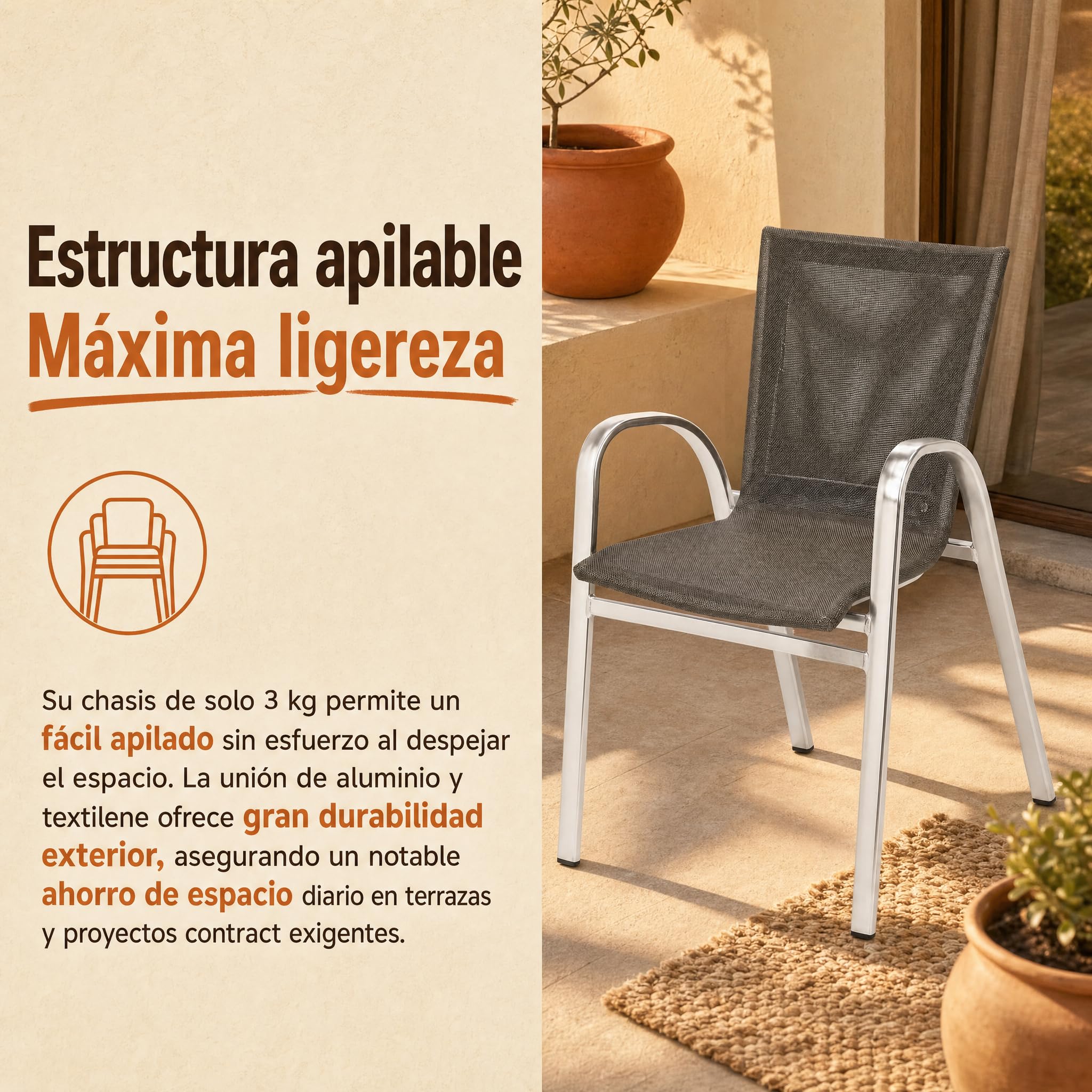 Silla de Jardín Apilable | Sillón Exterior Aluminio | Verde Oliva