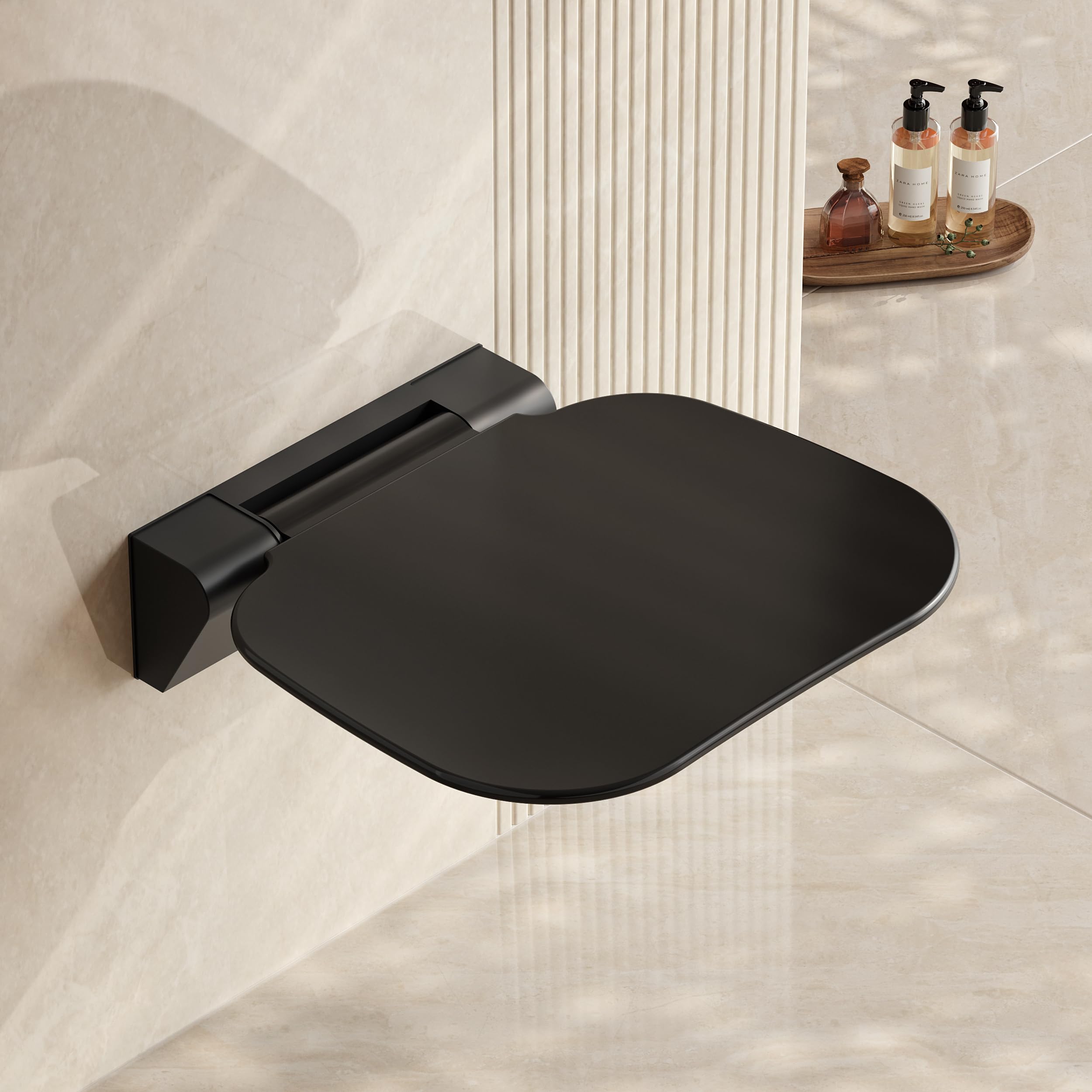 QEKE Asiento de ducha plegable en la pared, taburete de ducha plegable para montaje en pared, silla para baño, 200 kg, color negro