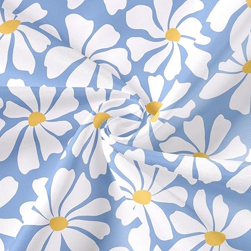 Miniatura 4 de Cortina de ducha floral de margaritas azules, cortina de ducha bohemia con flores de primavera para baño femenino, juego de cortina de ducha moderna