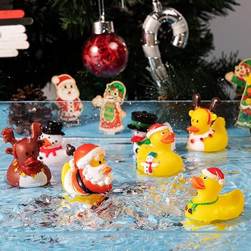 Miniatura 8 de JOYIN 12 juguetes de baño de pato de goma de Navidad para rellenos de bolsas de regalos de Navidad y baby showers, niñas y niños pequeños, regalos