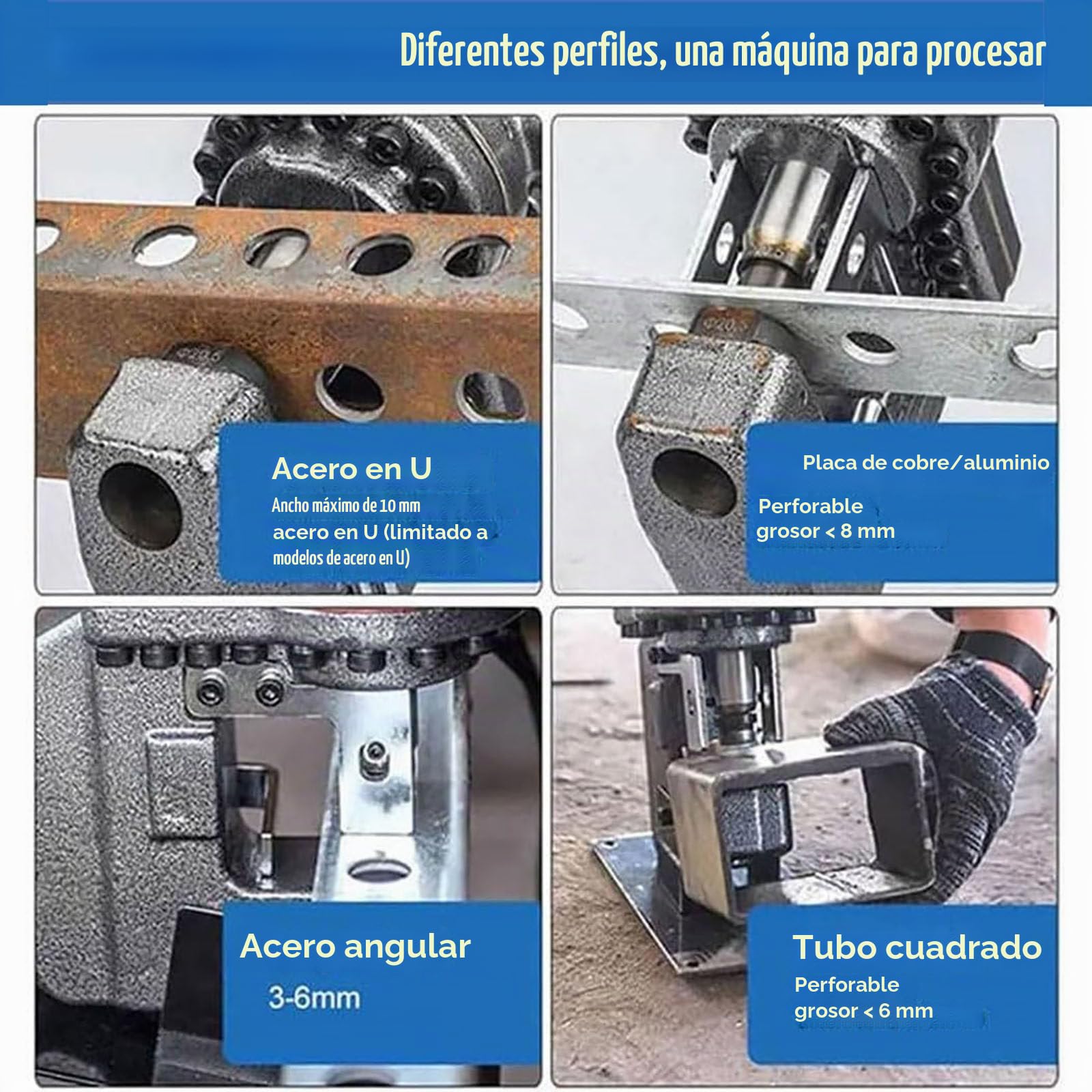 Perforadora HidráUlica de 1500 W, Herramienta de PerforacióN HidráUlica EléCtrica, Perforadora de Agujeros para Placas de Acero, Placas de Acero Angulares, Placas de Hierro,Channel Steel