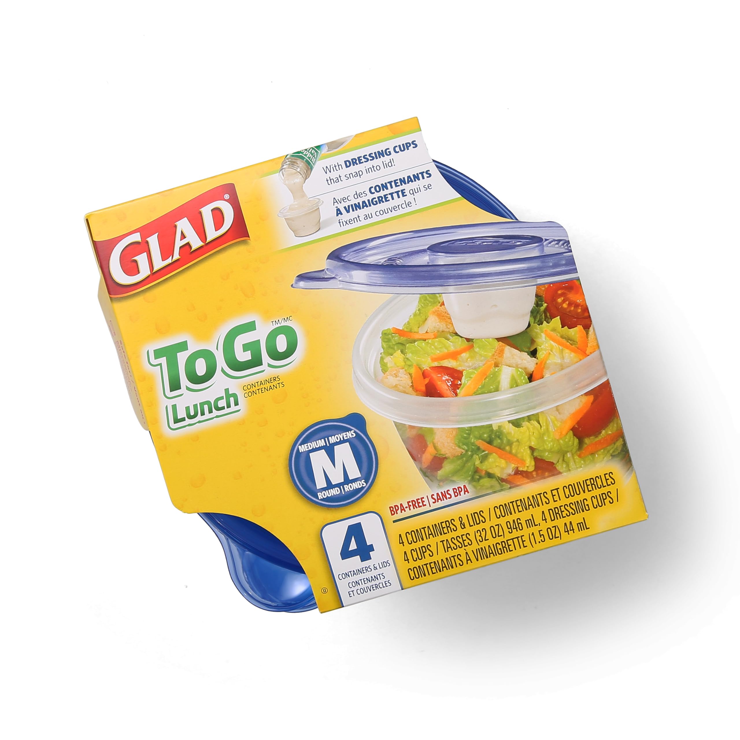 Glad Ware To Go Lot de 4 boîtes de conservation pour déjeuner rondes moyennes pouvant contenir 946 ml de nourriture, lot de 6