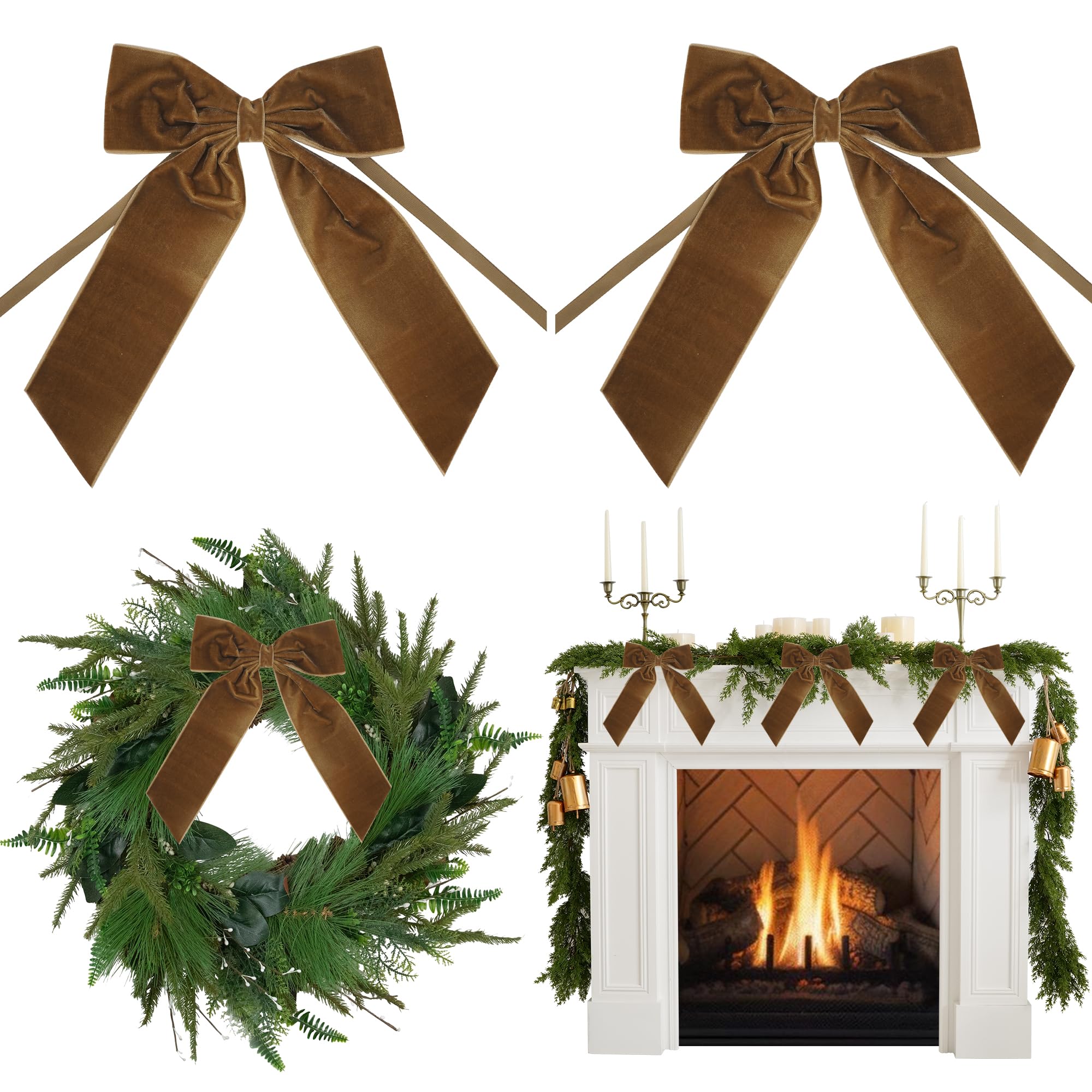 AIMUDI Brown Velvet Bows 7" Premade Velvet Bows Christmas Bows for Gift Wrapping, Holiday Crafts, Wreaths, Garlands, Staircase, Christmas Trees, Home