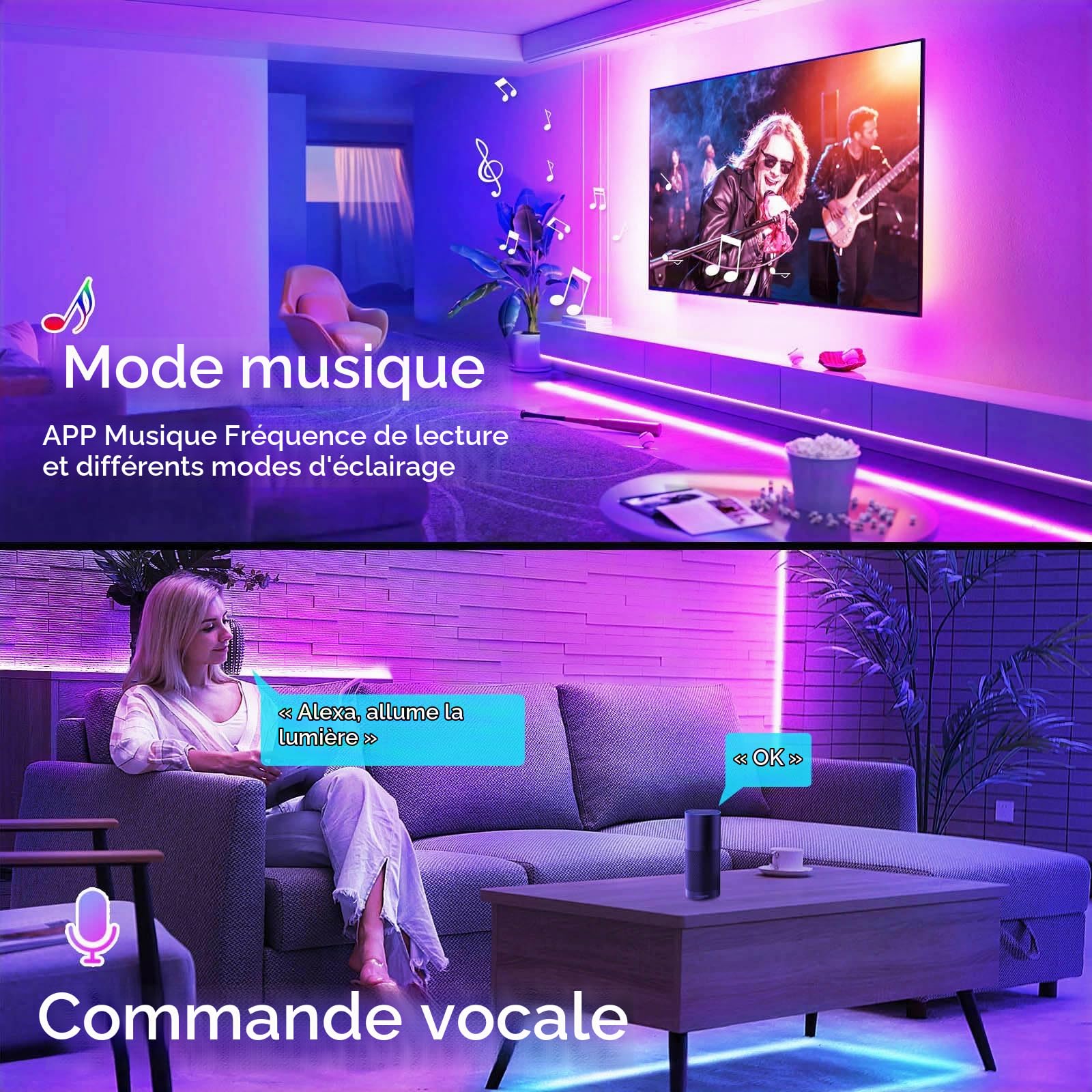 10M Wifi COB RGB Ruban Led Chambre 576led/M 5760leds 24V Bande LED fonctionne avec Google Home assistant/Alexa,Rubans à LED dimmable Led Strip avec télécommande