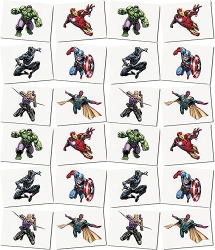 Tatuajes temporales de los Vengadores - Surtidos, 24 piezas