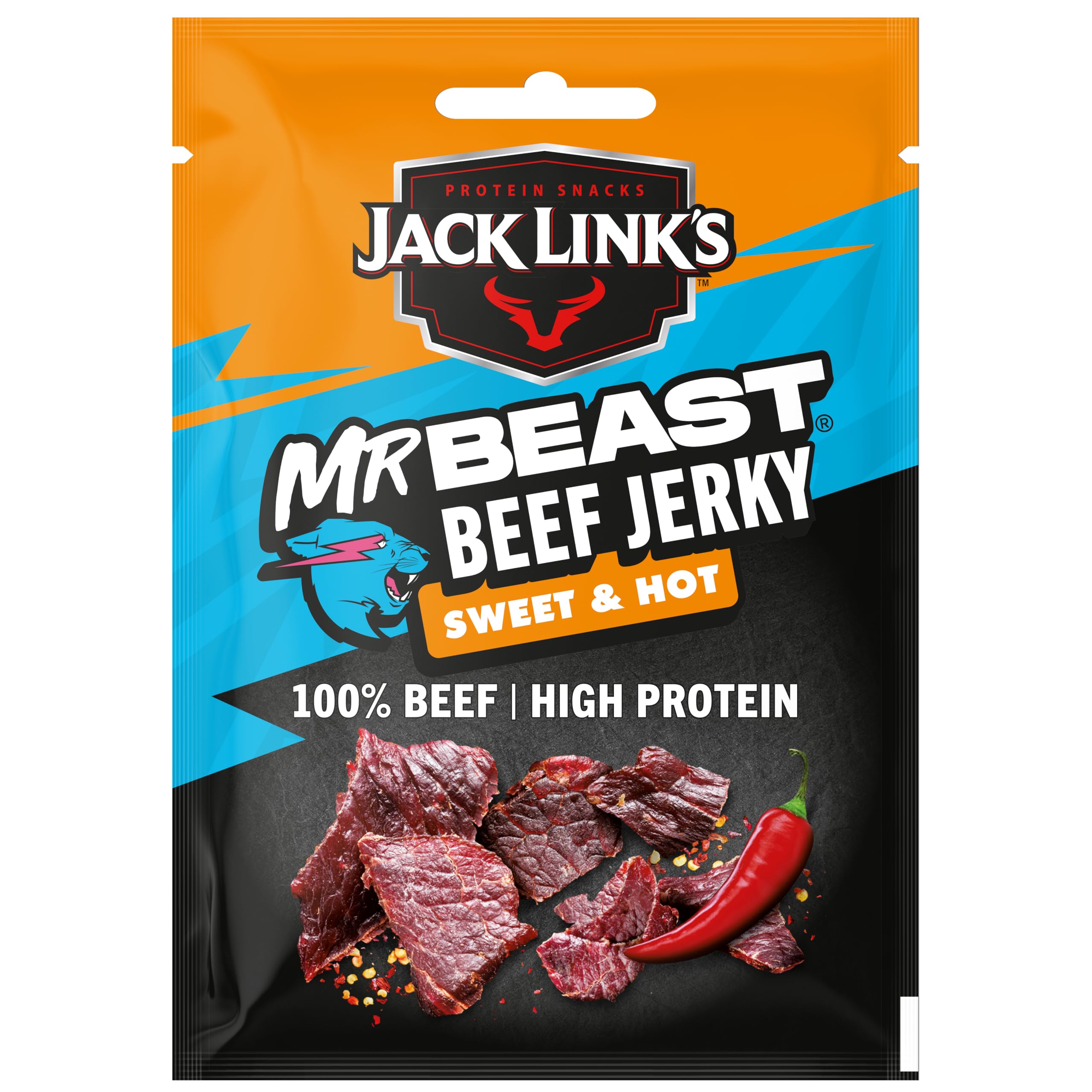 Jack Link's Beef Jerky Sweet & Hot – High Protein Meat Snack – Dried Halal Beef- 1X40Gr