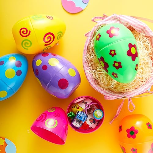 Miniatura 6 de JOYIN 6 huevos de Pascua impresos jumbo, huevos coloridos de plástico de 6 pulgadas, huevos vacíos sorpresa rellenables para juego de caza de huevos