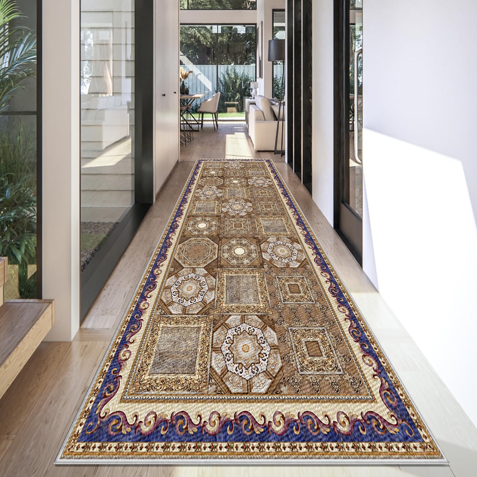Carpet Runner for Hallway Long Washable Kitchen Rugs Runner for Entryway Non Slip Hall Runner 90 x 450 cm Area Rug Door Mats Indoor Floor Carpet Runner Rugs for Hallway Kitchen Laundry Room Bedroom