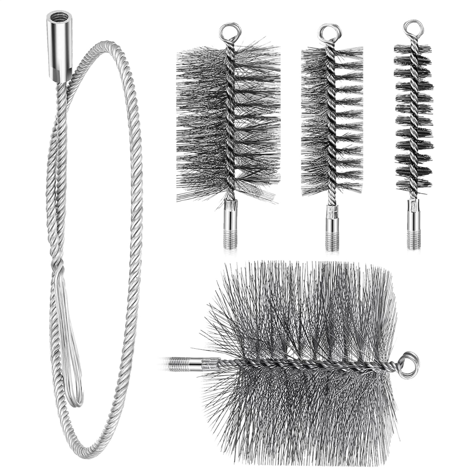 Stove Pipe Brush – Stove Pipe Brush, Flessibile Blockage Unclogger Fireproof Complete Tool with Spiral Bristle Head & Extendable Rod for Dryers, Grill Burner and Fireplace
