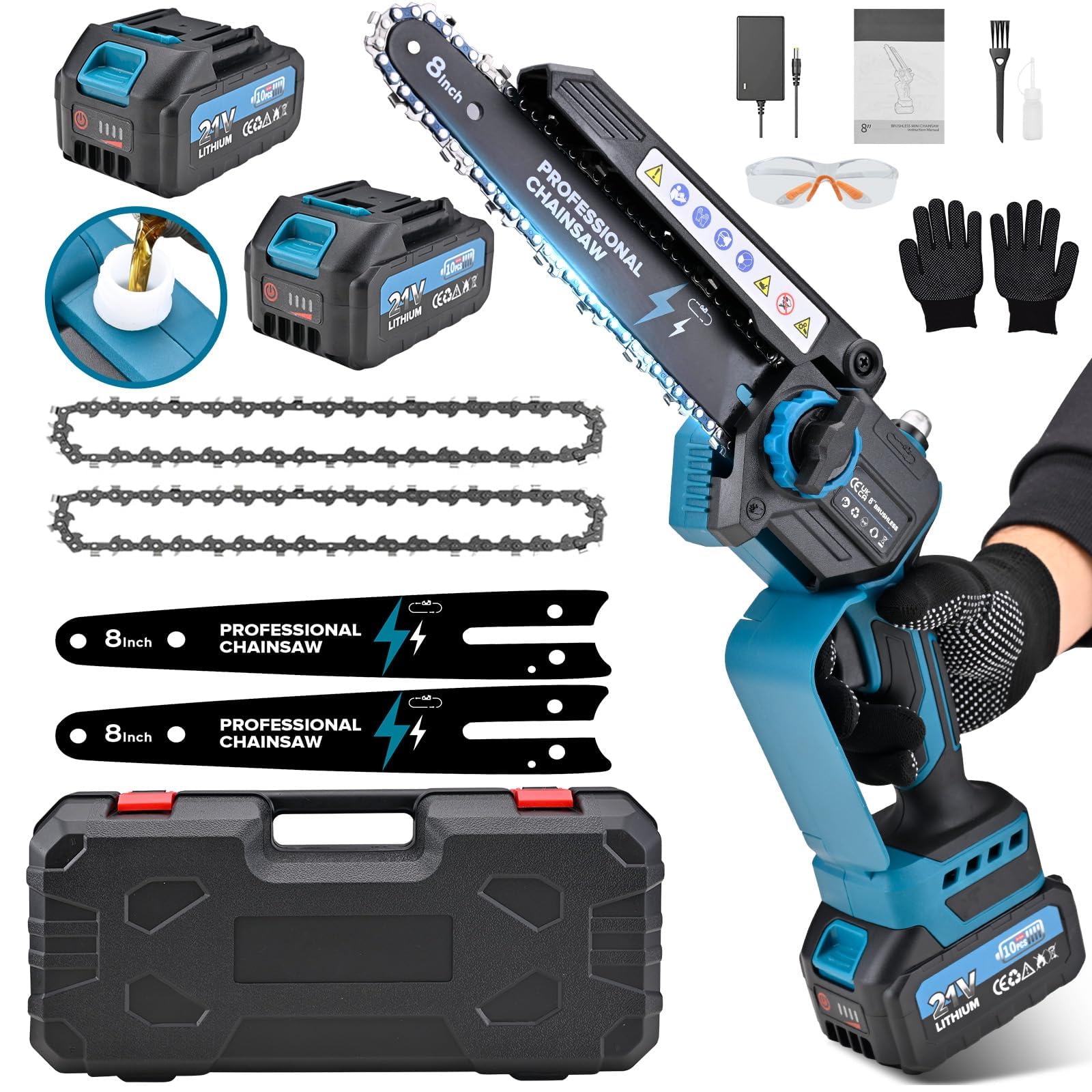 Trumvol Mini Kettingzaag met 2 Accu's, 8000mAh/21V Kleine Elektrische Kettingzaag, 1200W Kettingzaag voor één Hand, 8 Draadloze Snoeizaag, Mini Kettingzaag voor Tuinscharen, Houtzagen, Doe-het-zelf Trumvol Mini Kettingzaag met 2 Accu's, 8000mAh/21V Kleine Elektrische Kettingzaag, 1200W Kettingzaag voor één Hand, 8 Draadloze Snoeizaag, Mini Kettingzaag voor Tuinscharen, Houtzagen, Doe-het-zelf