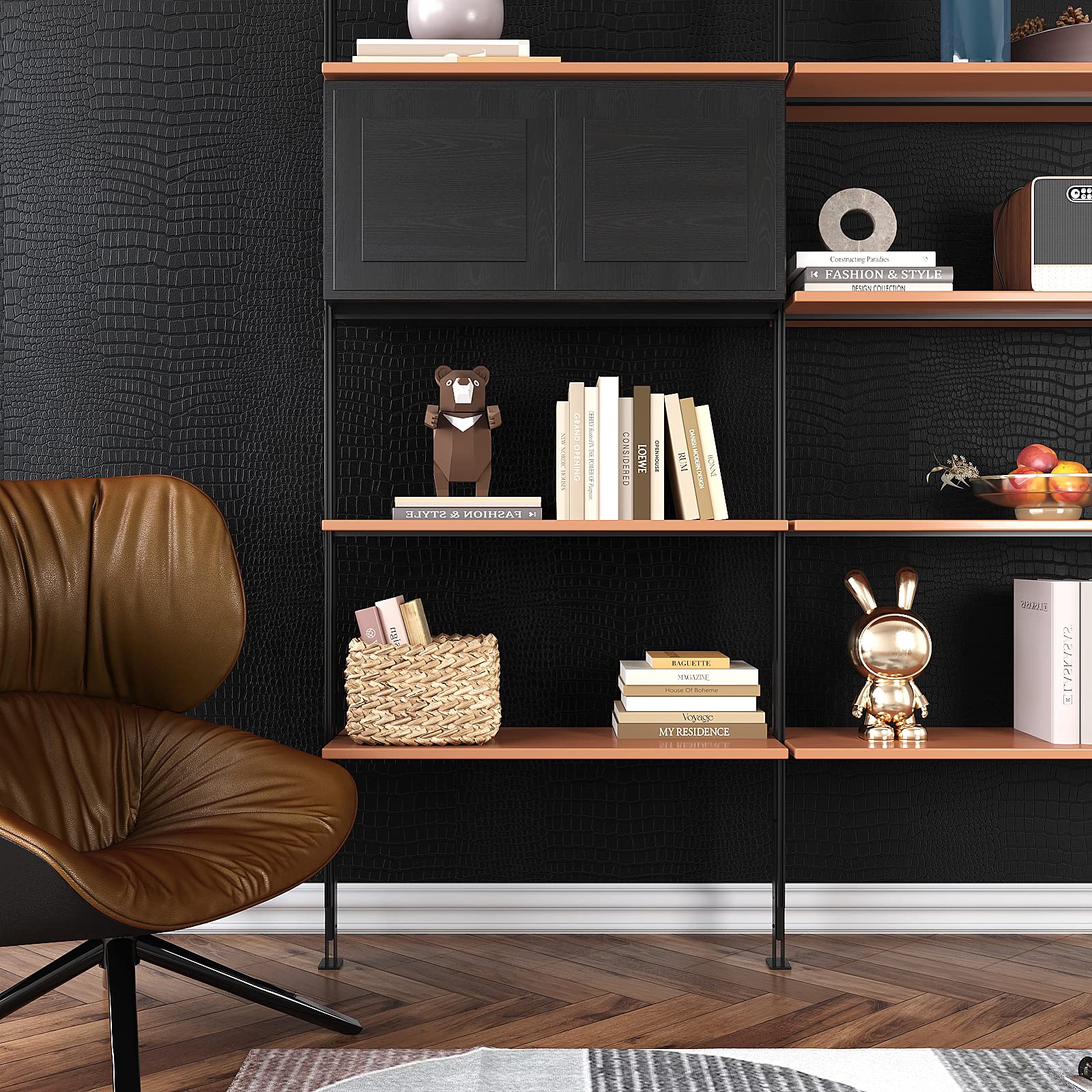 VEELIKE Black Crocodile Wallpaper Peel and Stick Textured