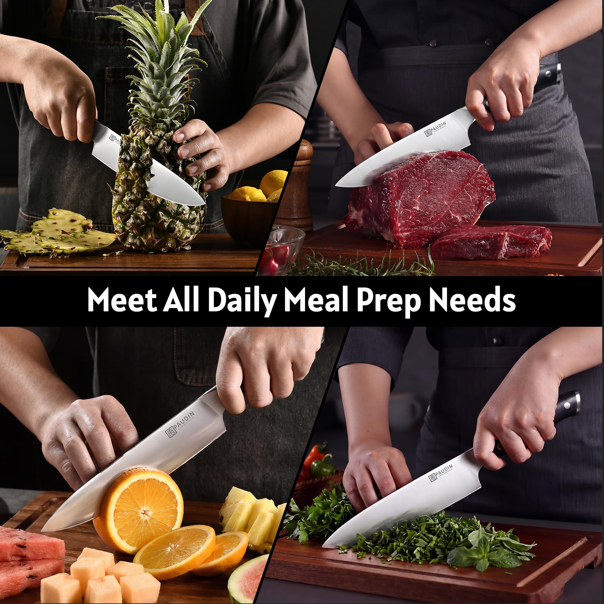 PAUDIN Chef Knife,8 Inch Professional Kitchen Knife Dishwasher Safe,Forged German Stainless Steel Sharp Cooking Knife,Ergonomic G10 Handle Full Tang Meal Prep Knives,Home Restaurant Gift for Men Women — Amazon image 2