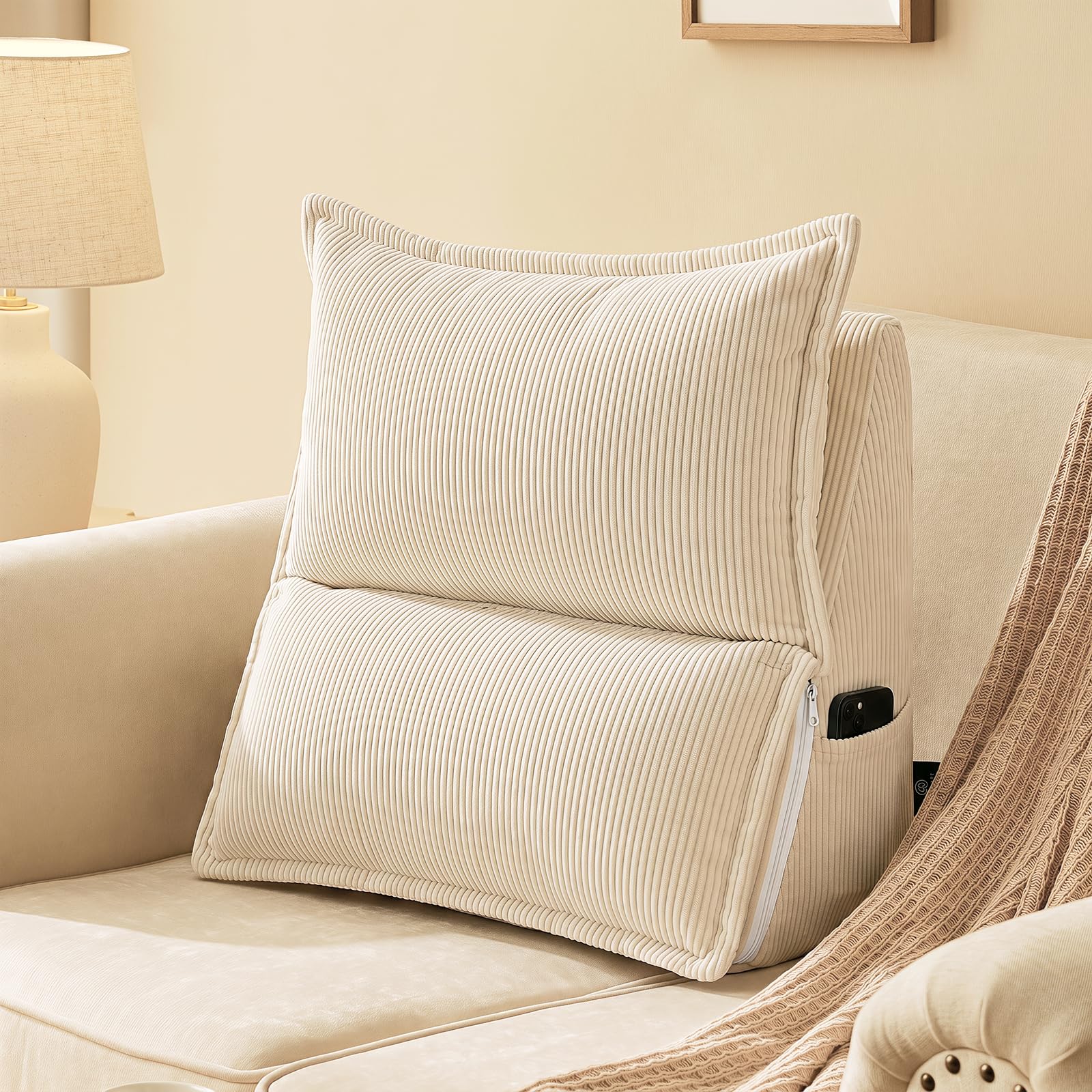 Z-hom Coussin de Lecture pour Lit - Support Dorsale, 55x50x32cm, Crème