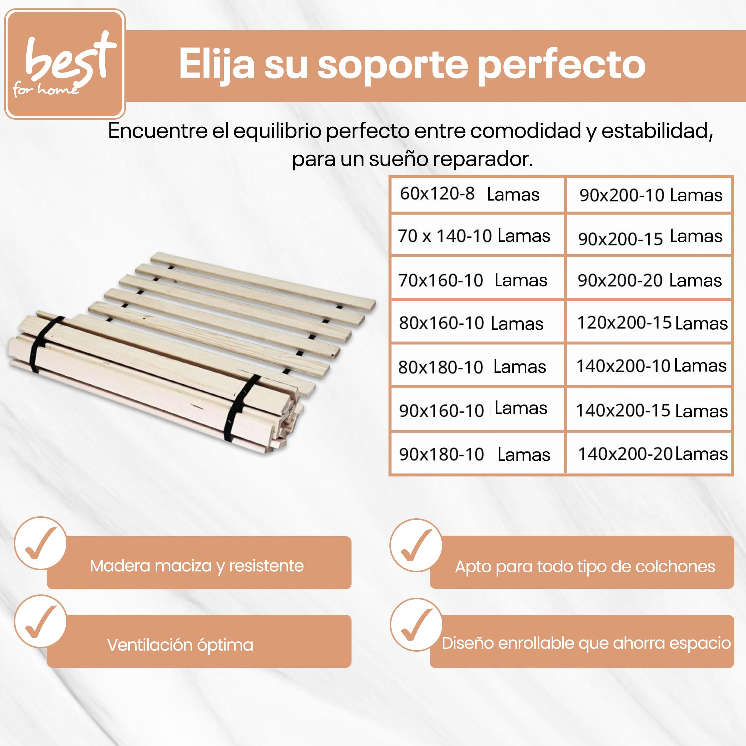 Best For You Roll somier de láminas (10,15 o 20 láminas de madera para todos los colchones – en muchos tamaños 60 x 120 cm – 160 x 200 cm