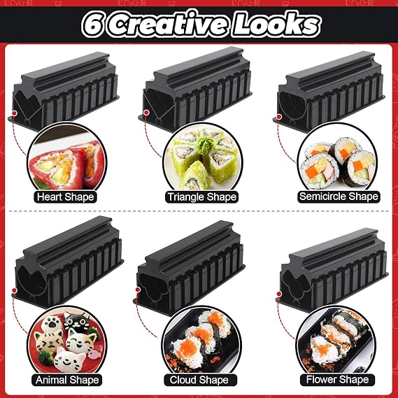 Sushi Making Kit Sushi Maker, 14 Pcs Sushi Kit for Beginners Sushi Roller Kit with Sushi Cutting Mold, Knife, Sushi Mats, Chopsticks(White)
