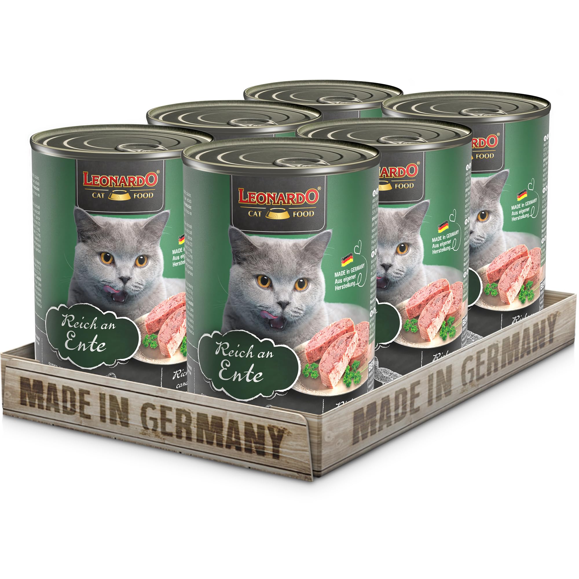 LEONARDO Nassfutter [6x400g Ente] | Getreidefreies Nassfutter für Katzen | Feuchtfutter Alleinfutter aus der Dose