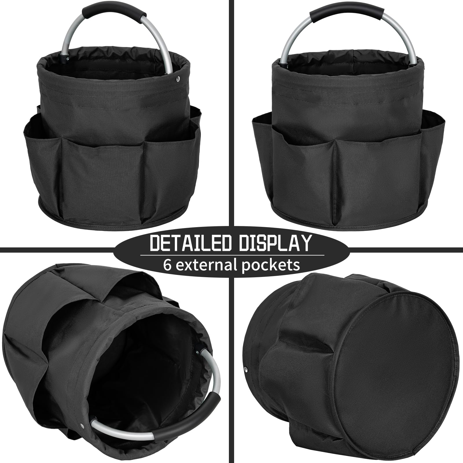 IPEB Cleaning Caddy Organizer with Handle Foldable Cleaning Bucket Organizer Cleaning Caddy Bag Cleaning Tool Bucket Multi-pocket Tool Bag for Cleaners & Housekeepers,Black - Image 3