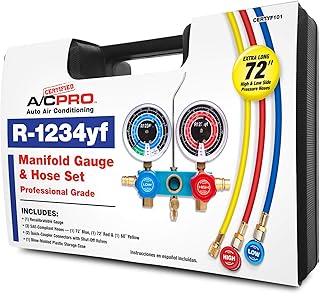 InterDynamics Certified AC Pro Car Air Conditioner R1234YF Refrigerant Gauge and Hose, Reusable AC Recharge Kit, 72 in, CERTYF102-4