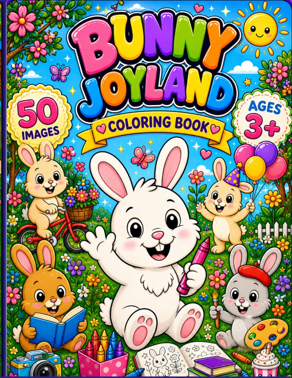 Bunny Joyland Coloring Book: 50 Cute Bunny Adventures for Kids Ages 3+ | Fun, Easy & Happy Coloring Pages