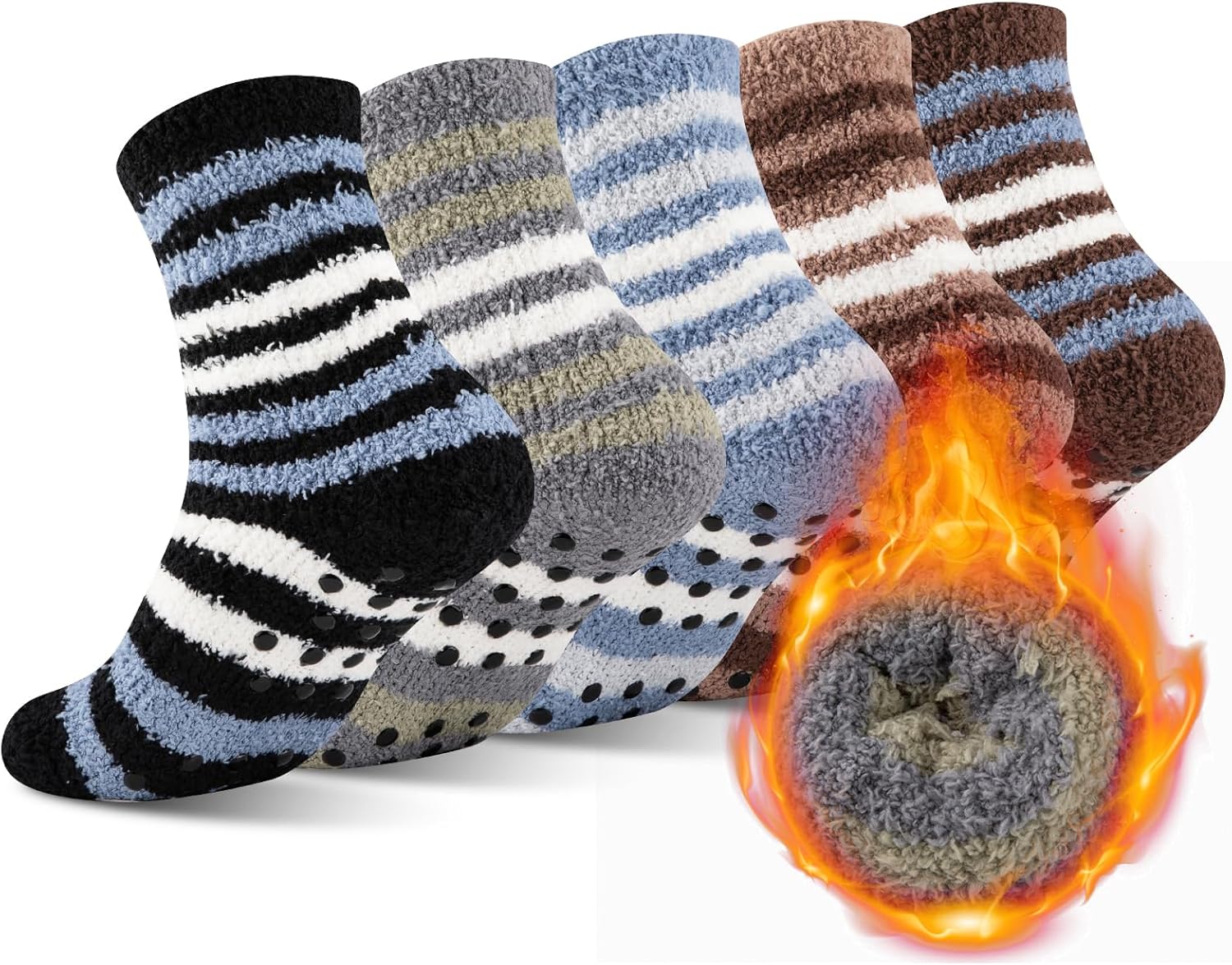 COOVAN Mens Fuzzy Socks Soft Cozy Slipper Fluffy Winter Warm Fleece Socks for Men Plush Sleeping 5 Pairs