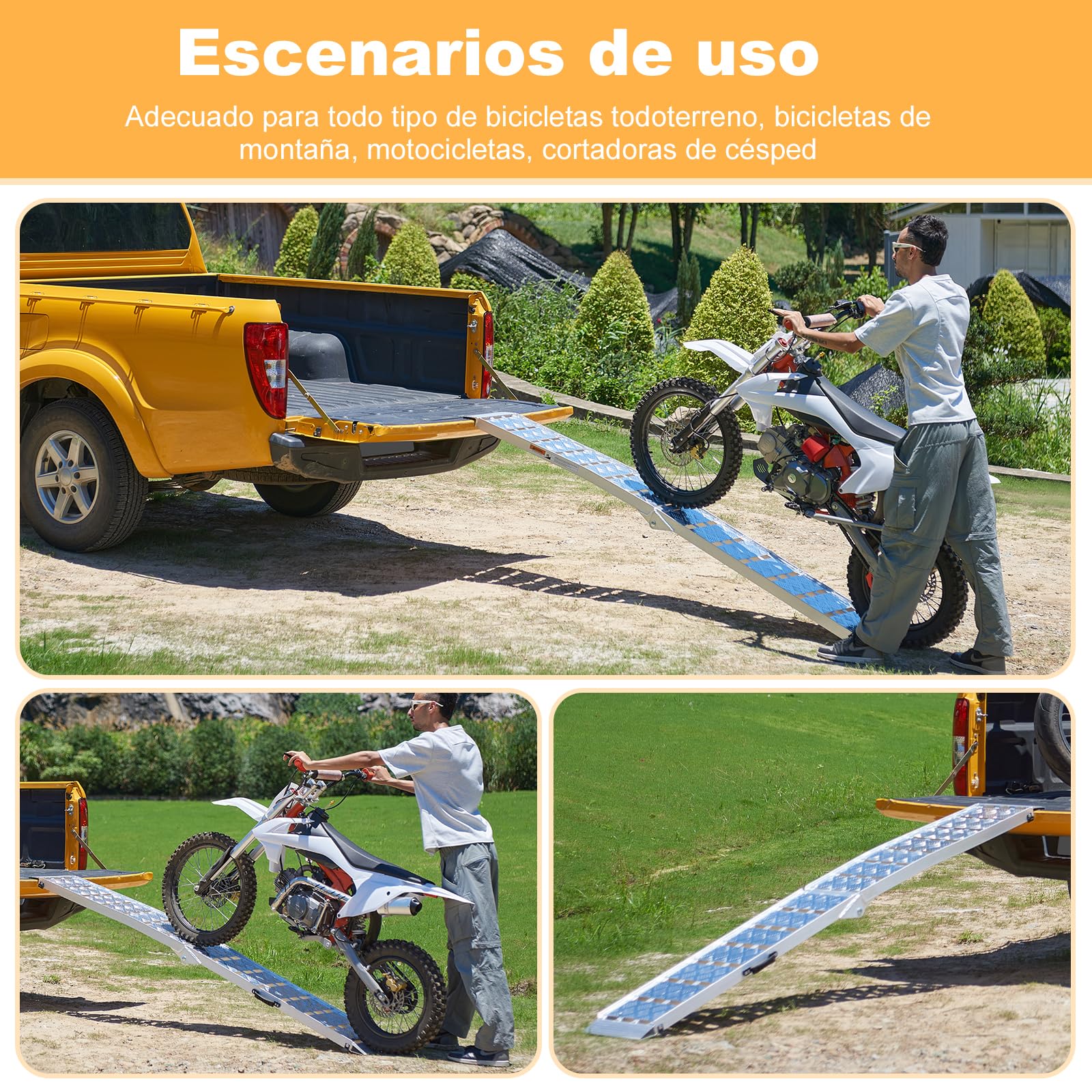 gardhom Rampa Moto Plegable 340kg 180x28x4.5cm Rampas para Coches Aluminio Sólido Rampas de Carga, Bicicletas, Remolques, Cortadoras de Césped, Sillas de Ruedas